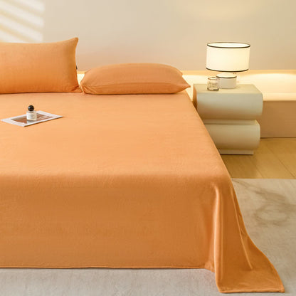 Ownkoti Minimalist Solid Color Plush Sheet - Orange - Coverlet with 2PCS Pillowcases - King - image 0