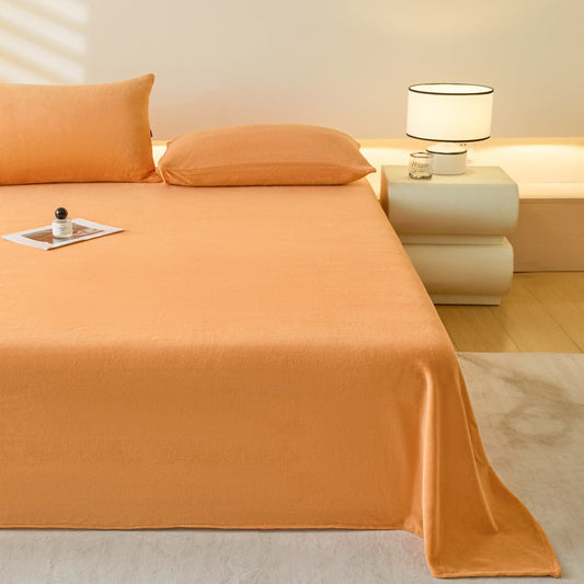 Ownkoti Minimalist Solid Color Plush Sheet - Orange - Coverlet with 2PCS Pillowcases - King - image 0
