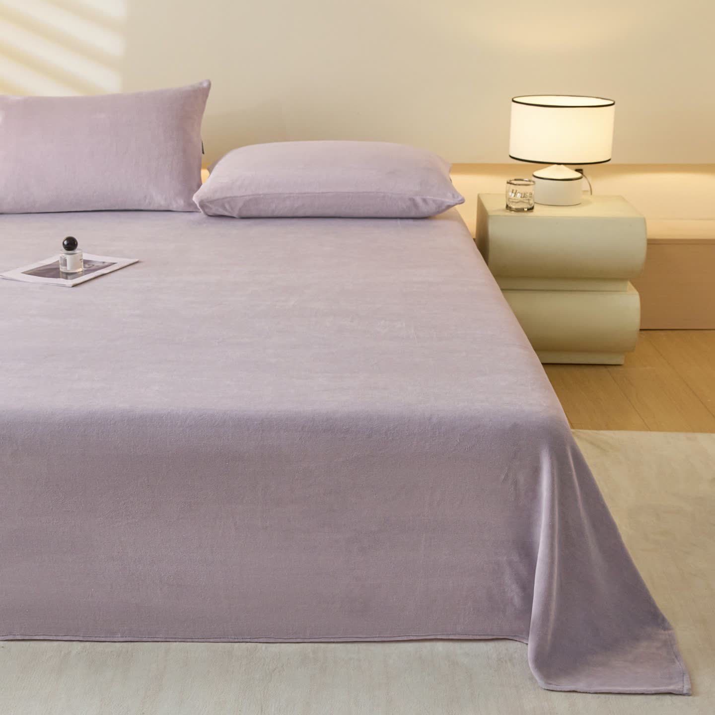 Ownkoti Minimalist Solid Color Plush Sheet - Purple - Coverlet with 2PCS Pillowcases - King - image 6