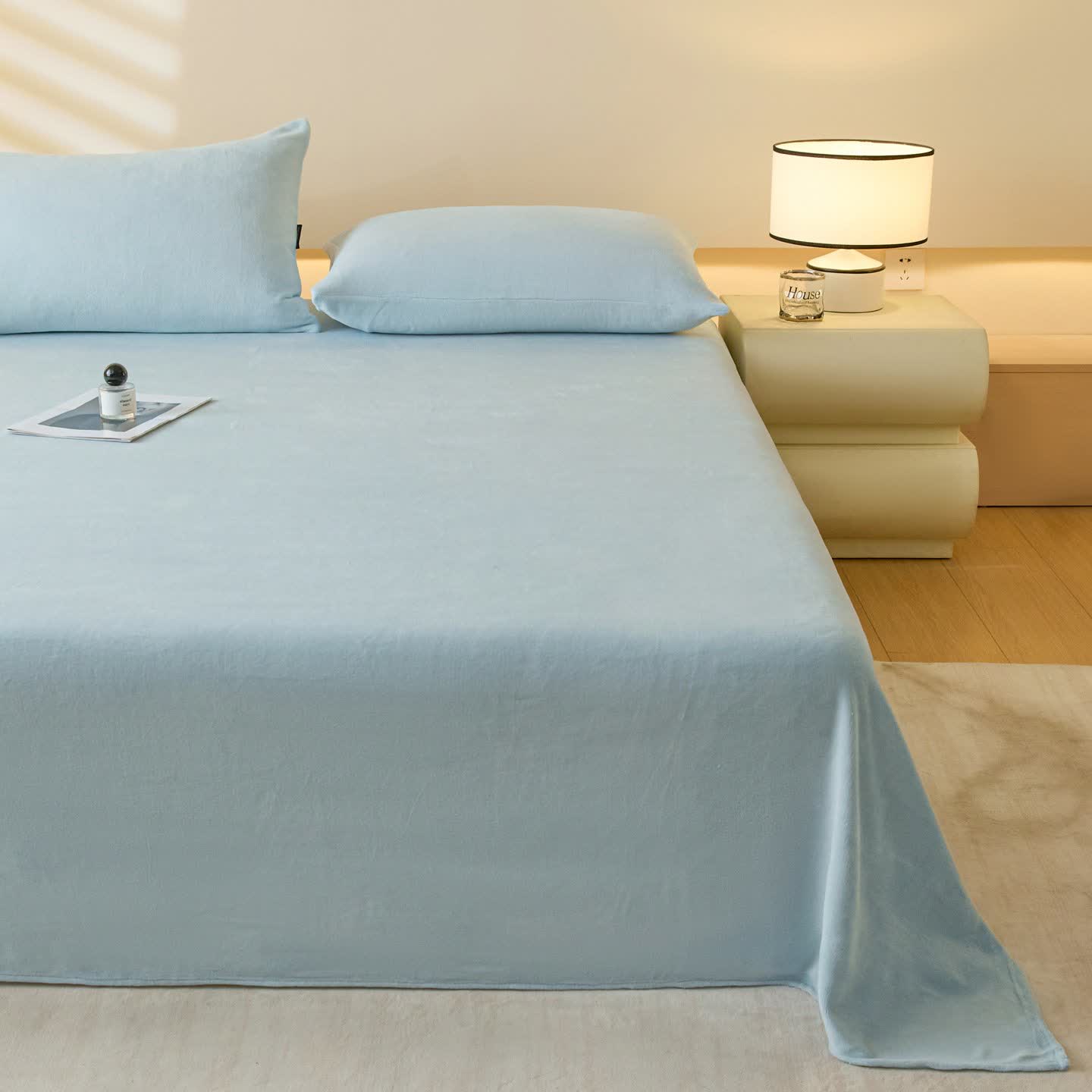 Ownkoti Minimalist Solid Color Plush Sheet - Fog Blue - Coverlet with 2PCS Pillowcases - King - image 11