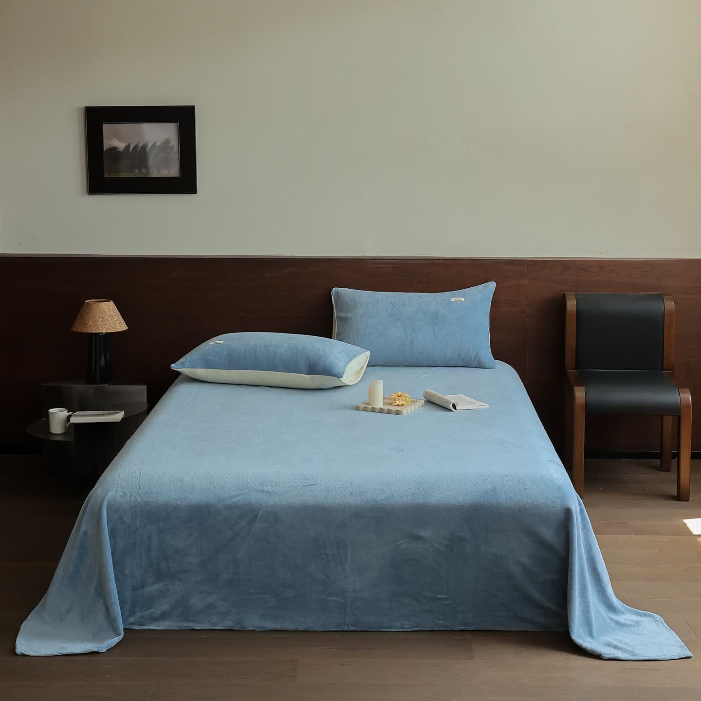 Ownkoti Solid Color Warm Fluffy Coverlet - Blue - Coverlet with 2PCS Pillowcases - King - image 0