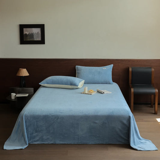 Ownkoti Solid Color Warm Fluffy Coverlet - Blue - Coverlet with 2PCS Pillowcases - King - image 0
