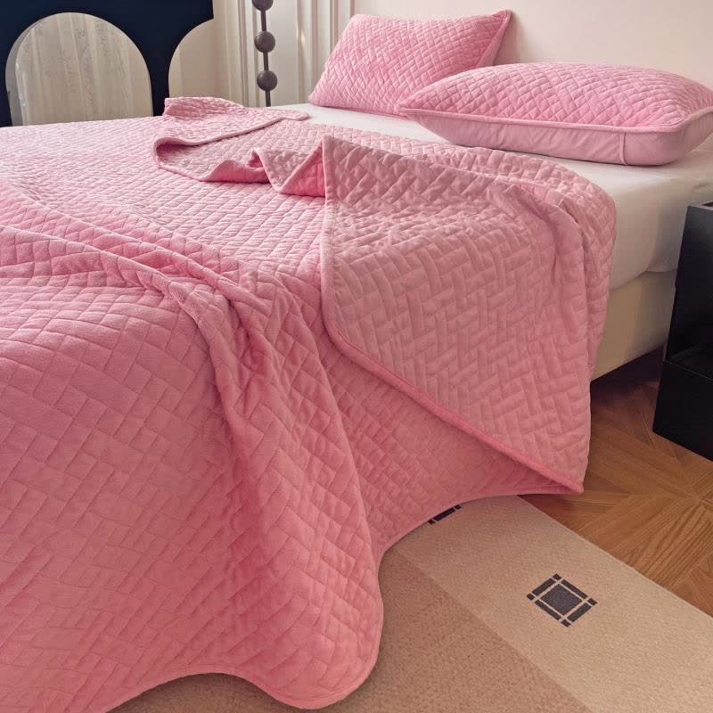 Ownkoti Solid Color Grid Quilted Coverlet - Pink - Coverlet with 2PCS Pillowcases - King - image 10