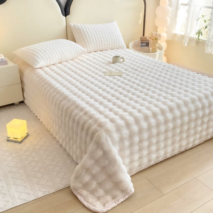 Ownkoti Textured Faux Rabbit Fur Coverlet - White - Sheet with 2PCS Pillowcases - King - image 0