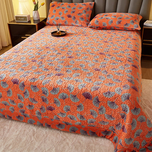 Ownkoti Rustic Ginkgo Quilted Plush Coverlet - Coverlet with 2PCS Pillowcases - Queen - image 0