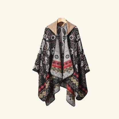 Vintage Paisley Hooded Cape Shawl - image 4
