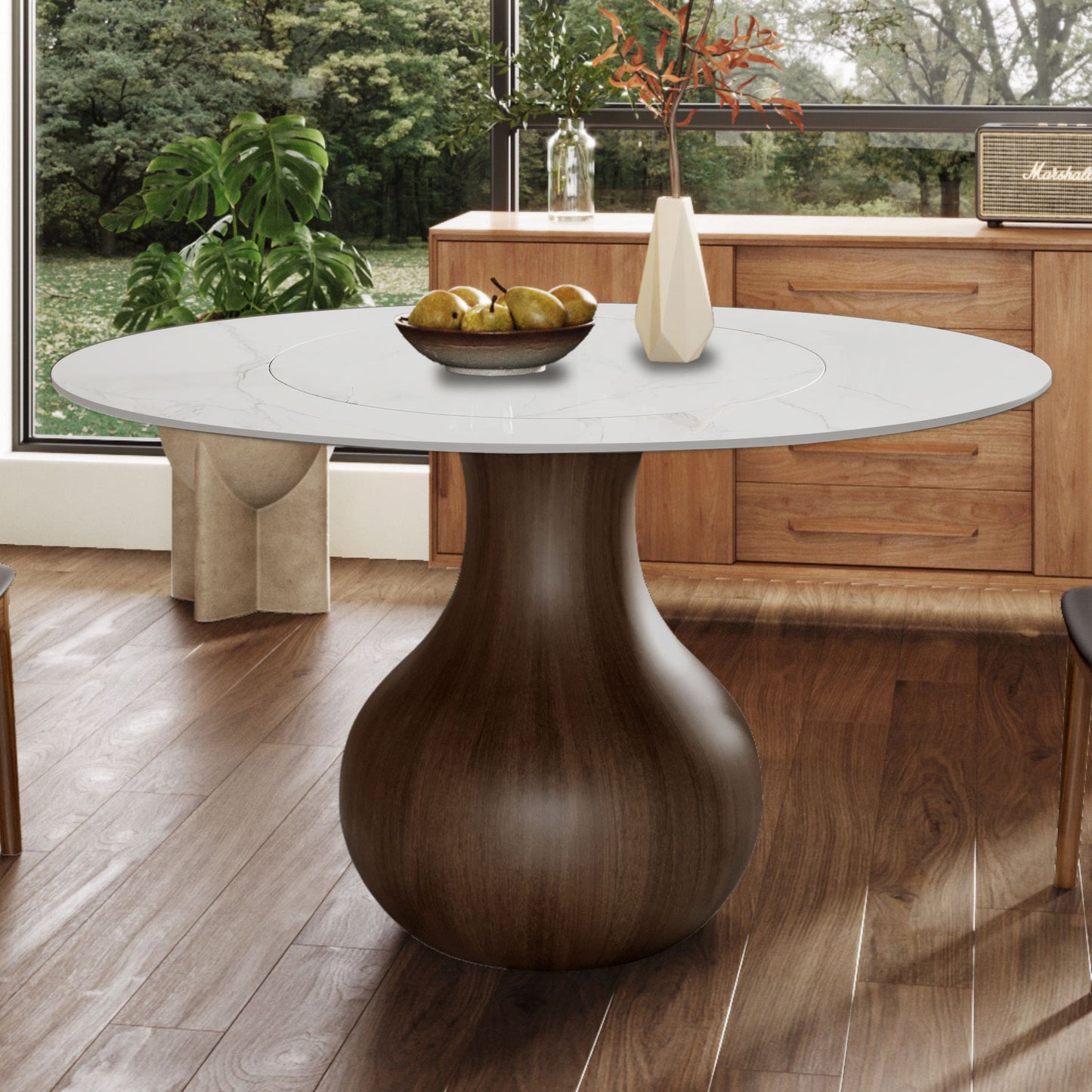 Hourglass-shaped Base Dining Table With Built-in Lazy Susan - image 15