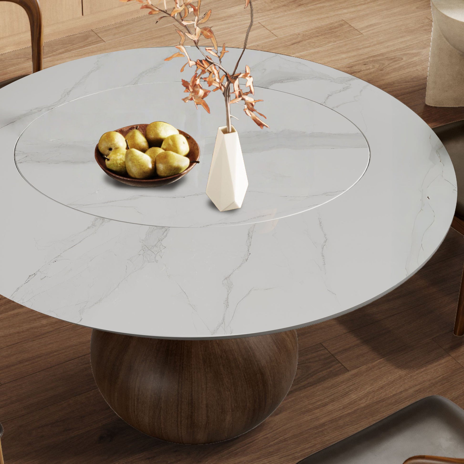 Hourglass-shaped Base Dining Table With Built-in Lazy Susan - image 16