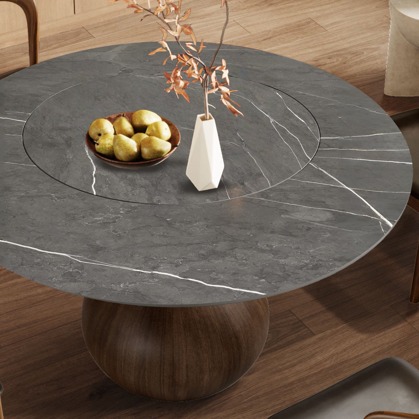 Hourglass-shaped Base Dining Table With Built-in Lazy Susan - image 4
