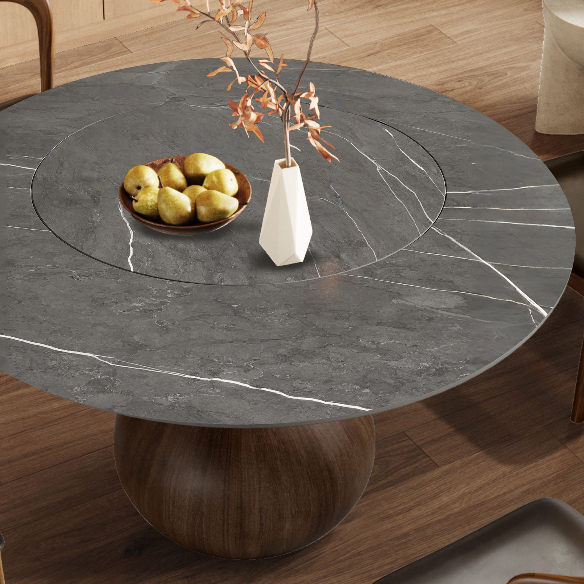 Hourglass-shaped Base Dining Table With Built-in Lazy Susan - image 4
