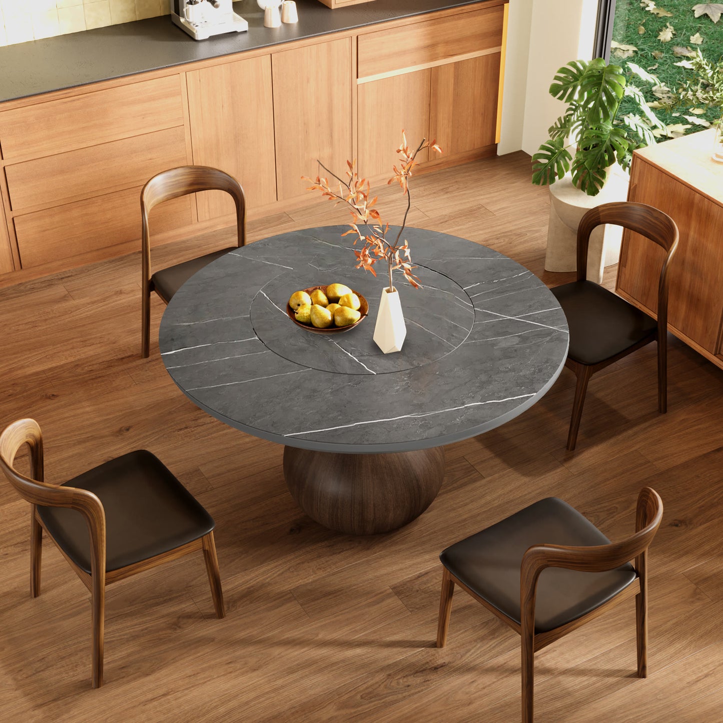 Hourglass-shaped Base Dining Table With Built-in Lazy Susan - image 1