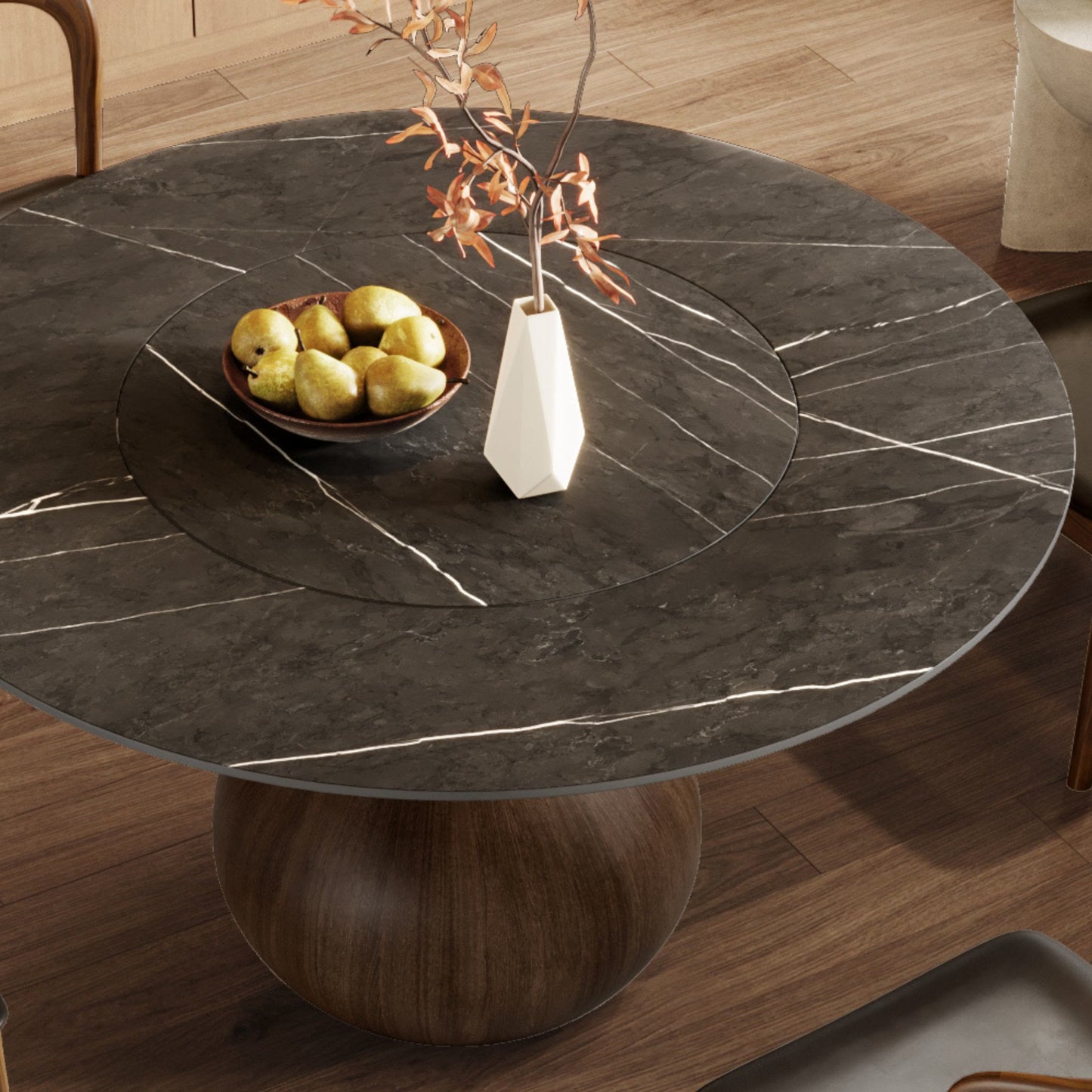 Hourglass-shaped Base Dining Table With Built-in Lazy Susan - image 10