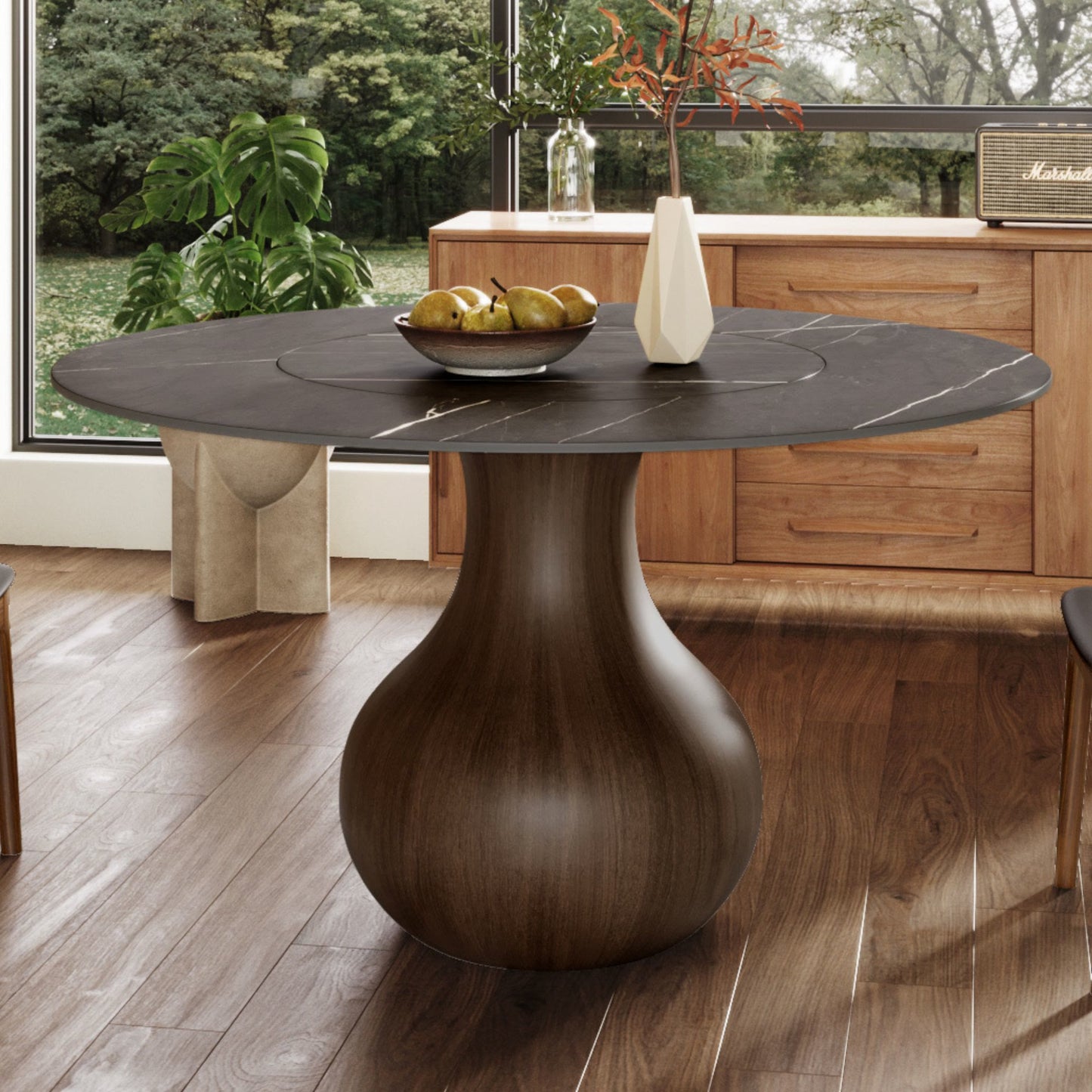 Hourglass-shaped Base Dining Table With Built-in Lazy Susan - image 12