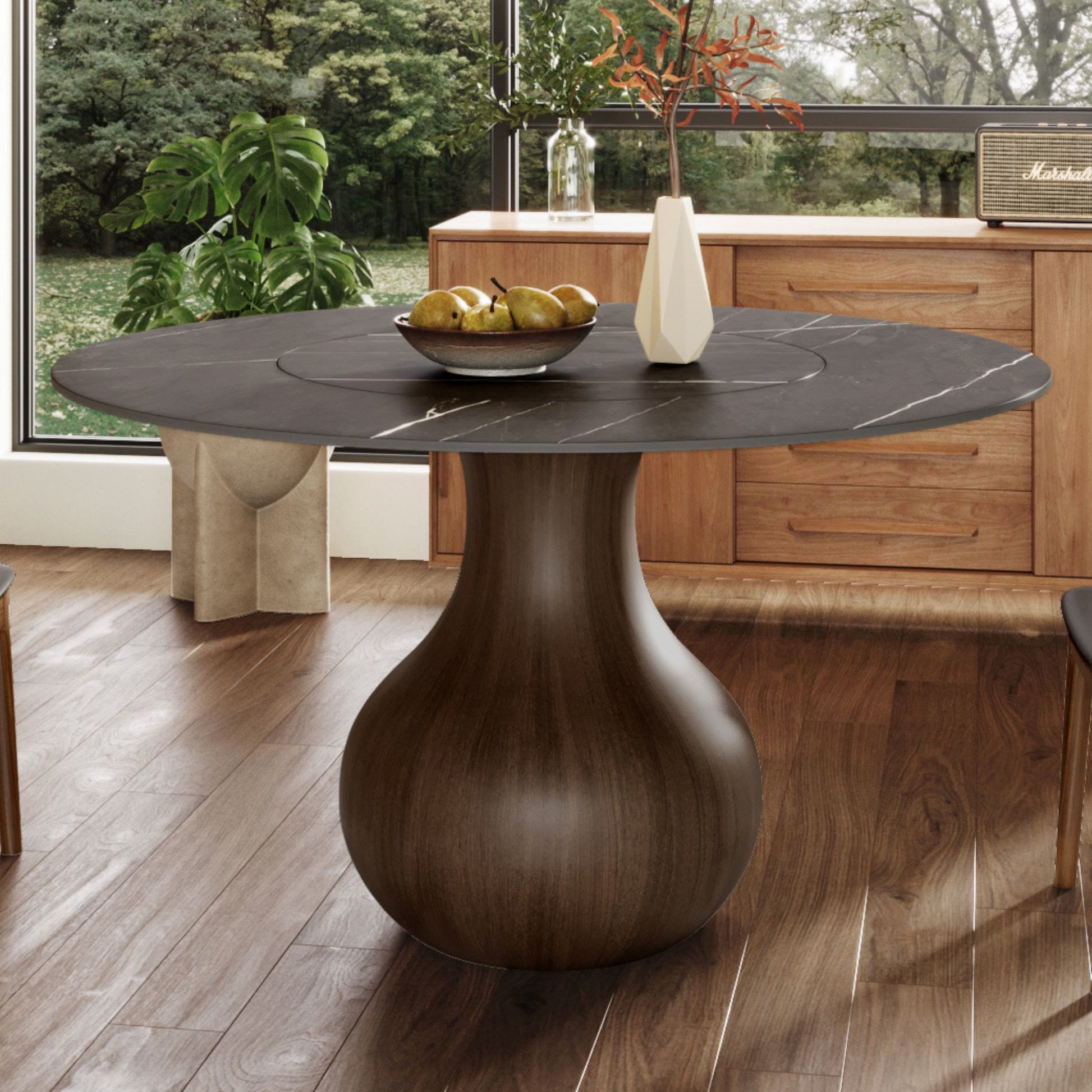 Hourglass-shaped Base Dining Table With Built-in Lazy Susan - image 12
