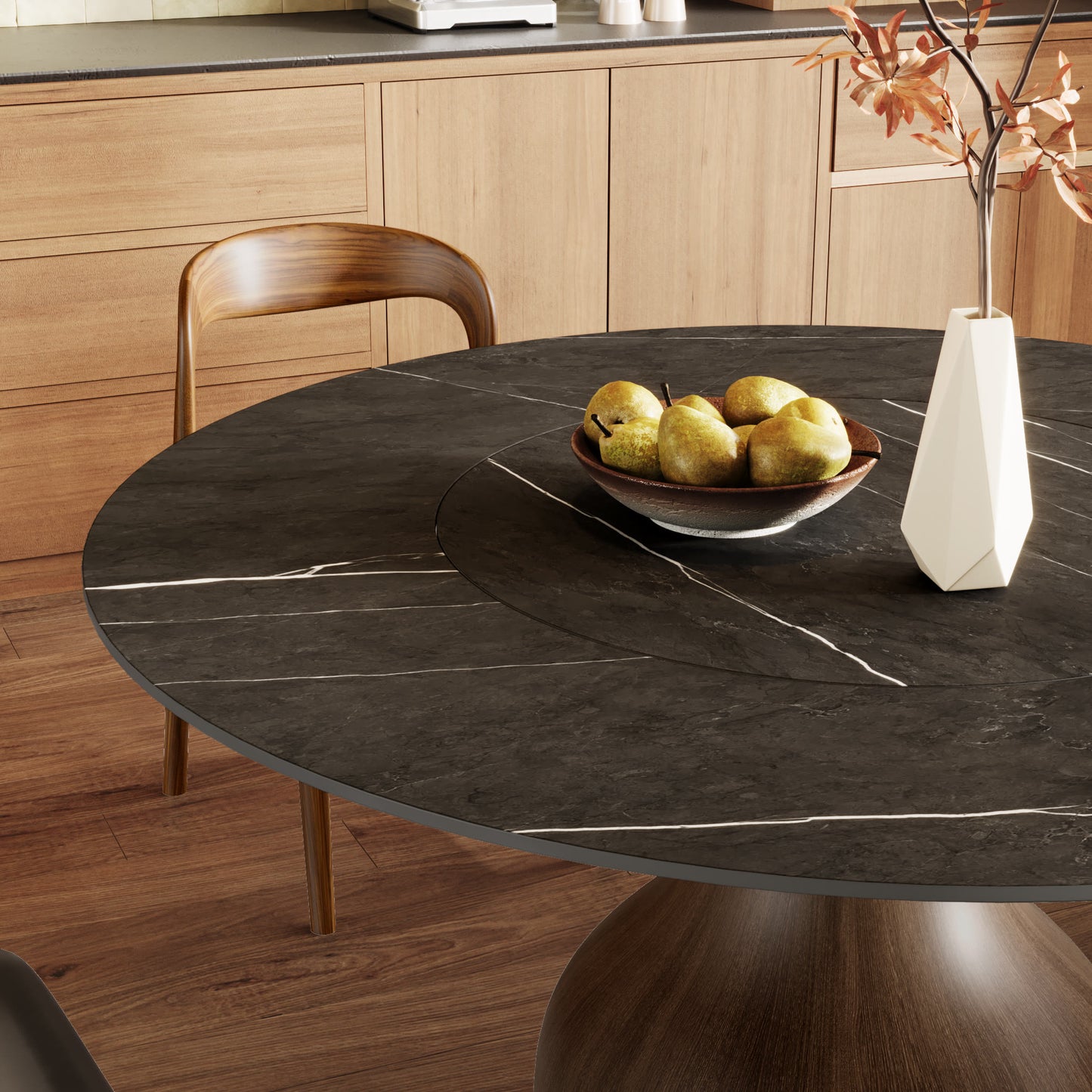 Hourglass-shaped Base Dining Table With Built-in Lazy Susan - image 11