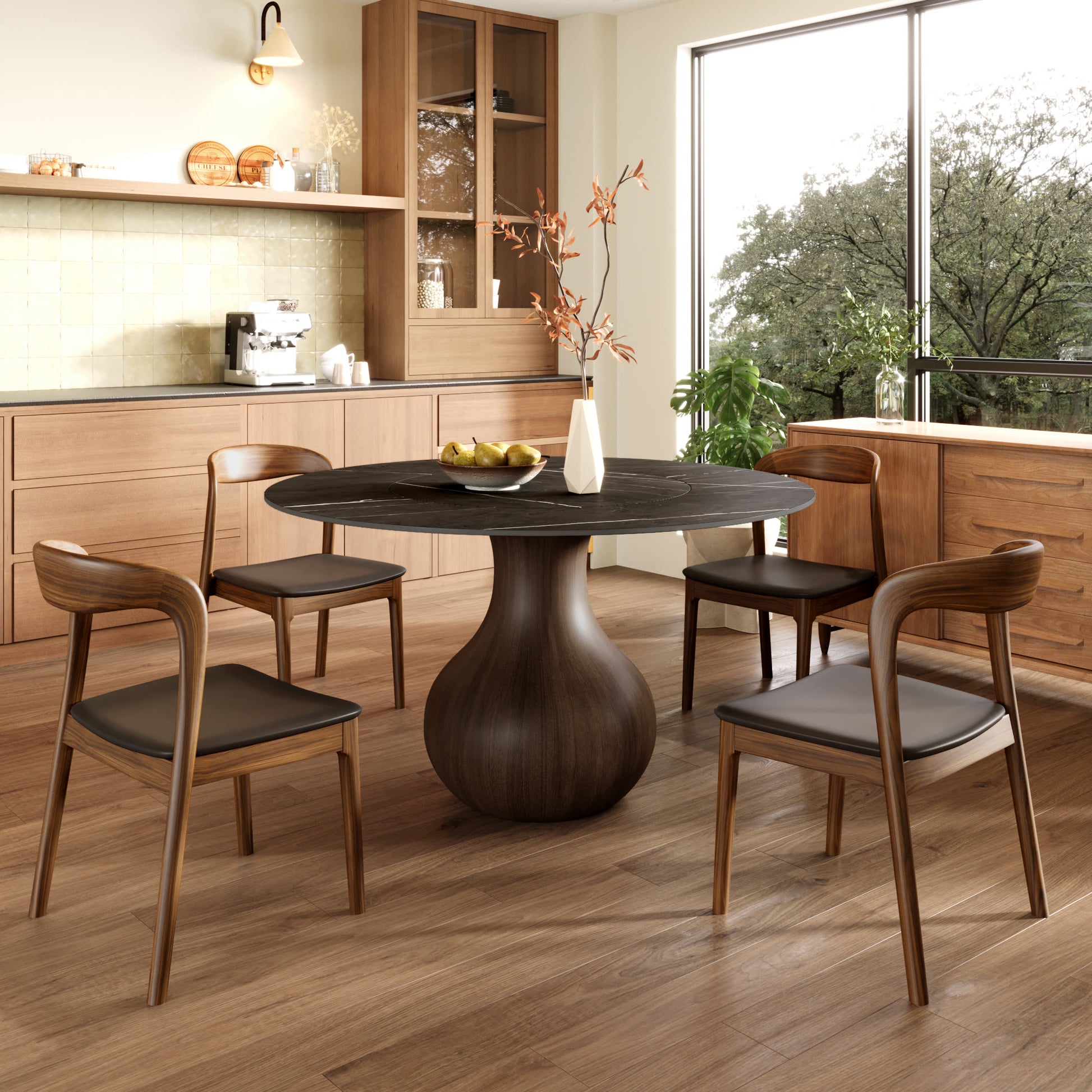 Hourglass-shaped Base Dining Table With Built-in Lazy Susan - 59" Dark Grey - image 7