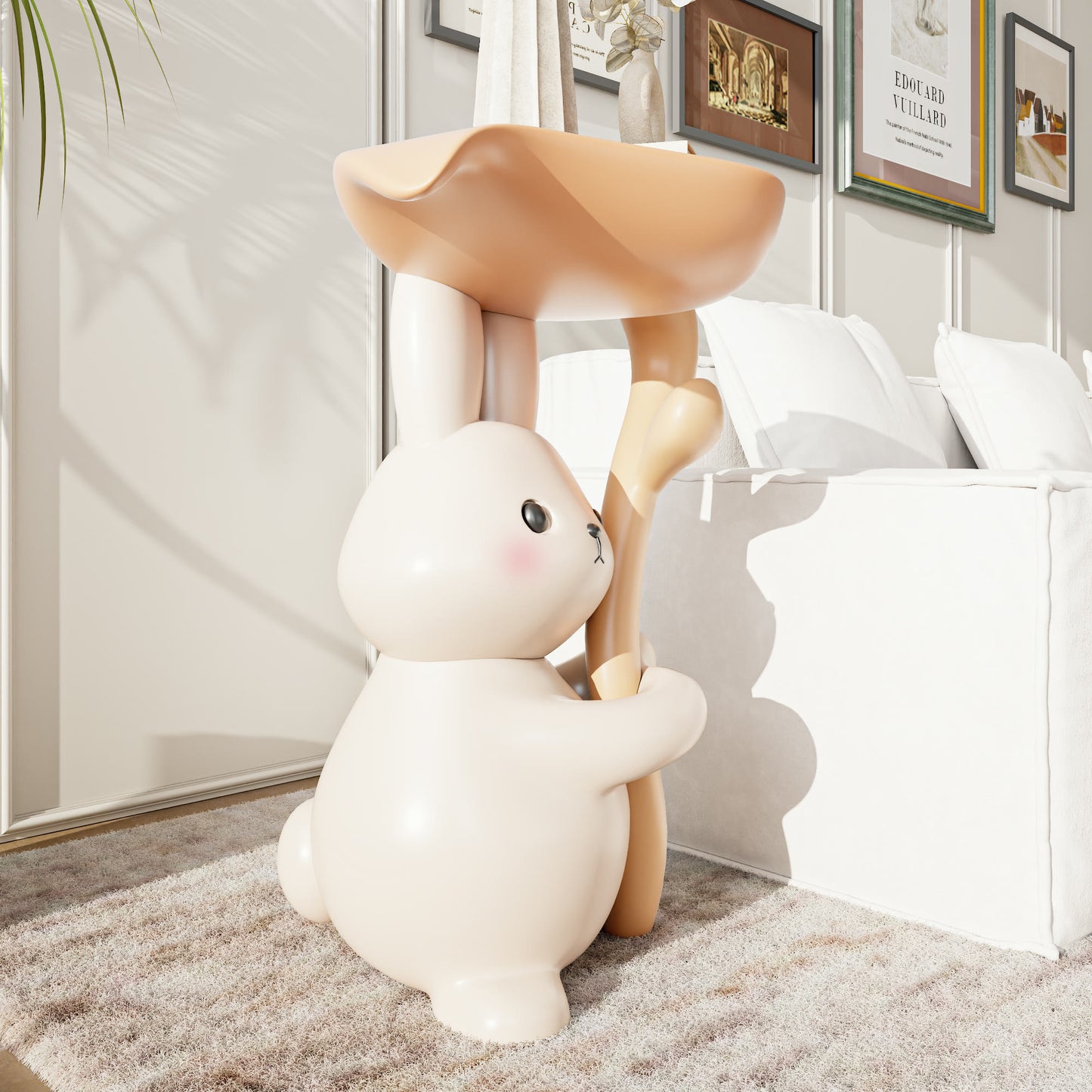Creamy White Resin Carved Rabbit Side Table - image 3
