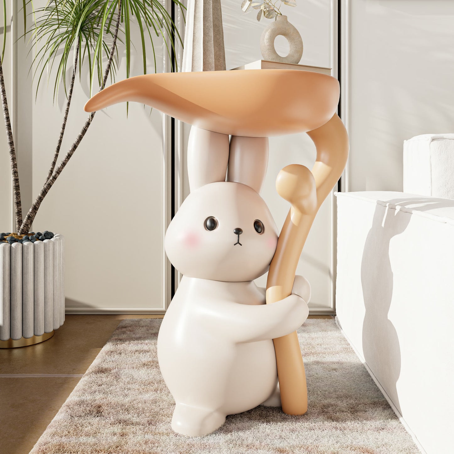 Creamy White Resin Carved Rabbit Side Table - image 4