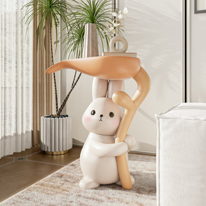 Creamy White Resin Carved Rabbit Side Table - White+Orange - image 0