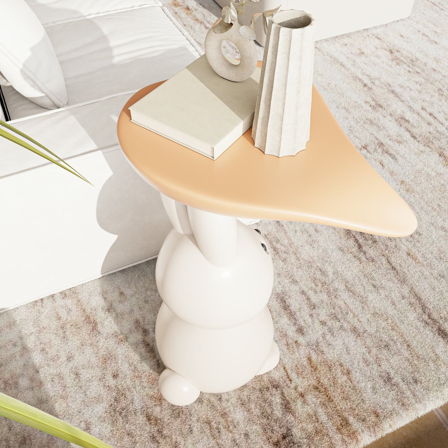 Creamy White Resin Carved Rabbit Side Table - image 5