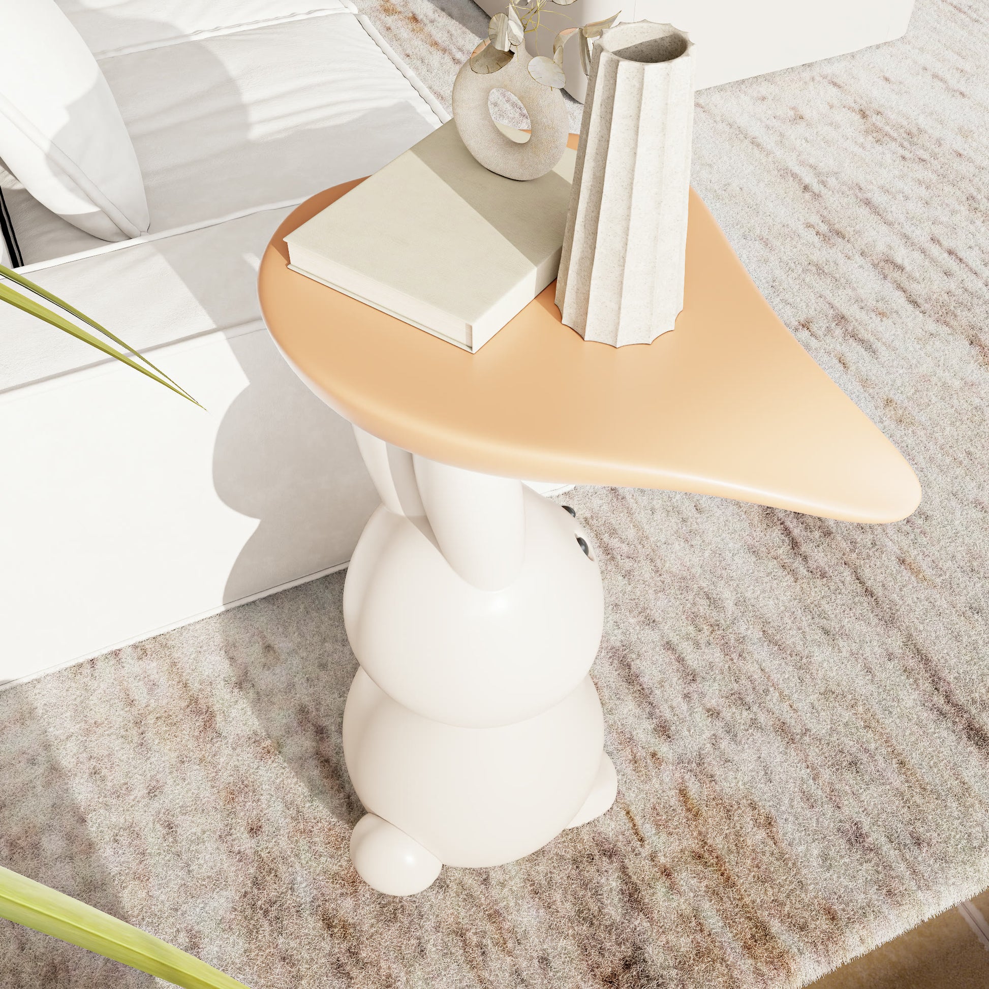 Creamy White Resin Carved Rabbit Side Table - image 5