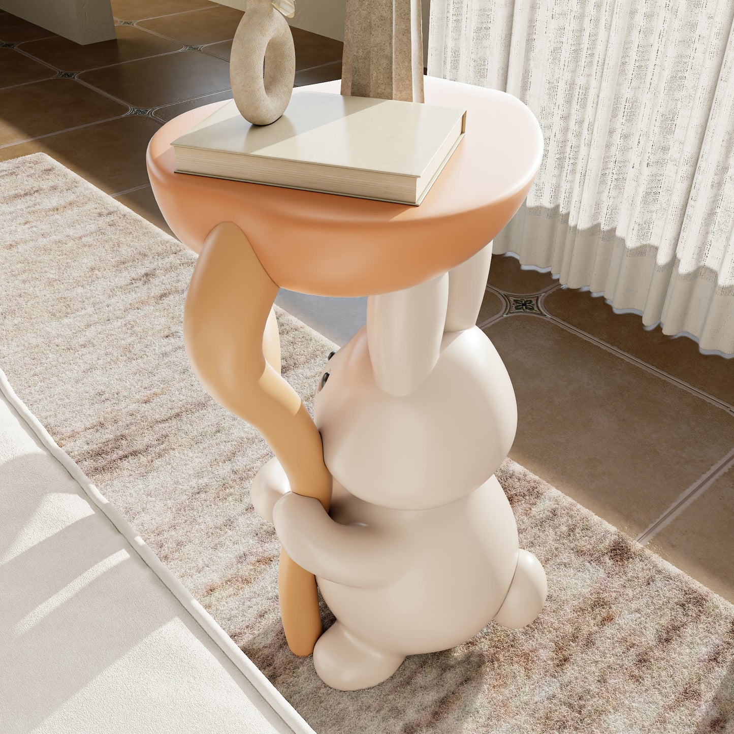 Creamy White Resin Carved Rabbit Side Table - image 6