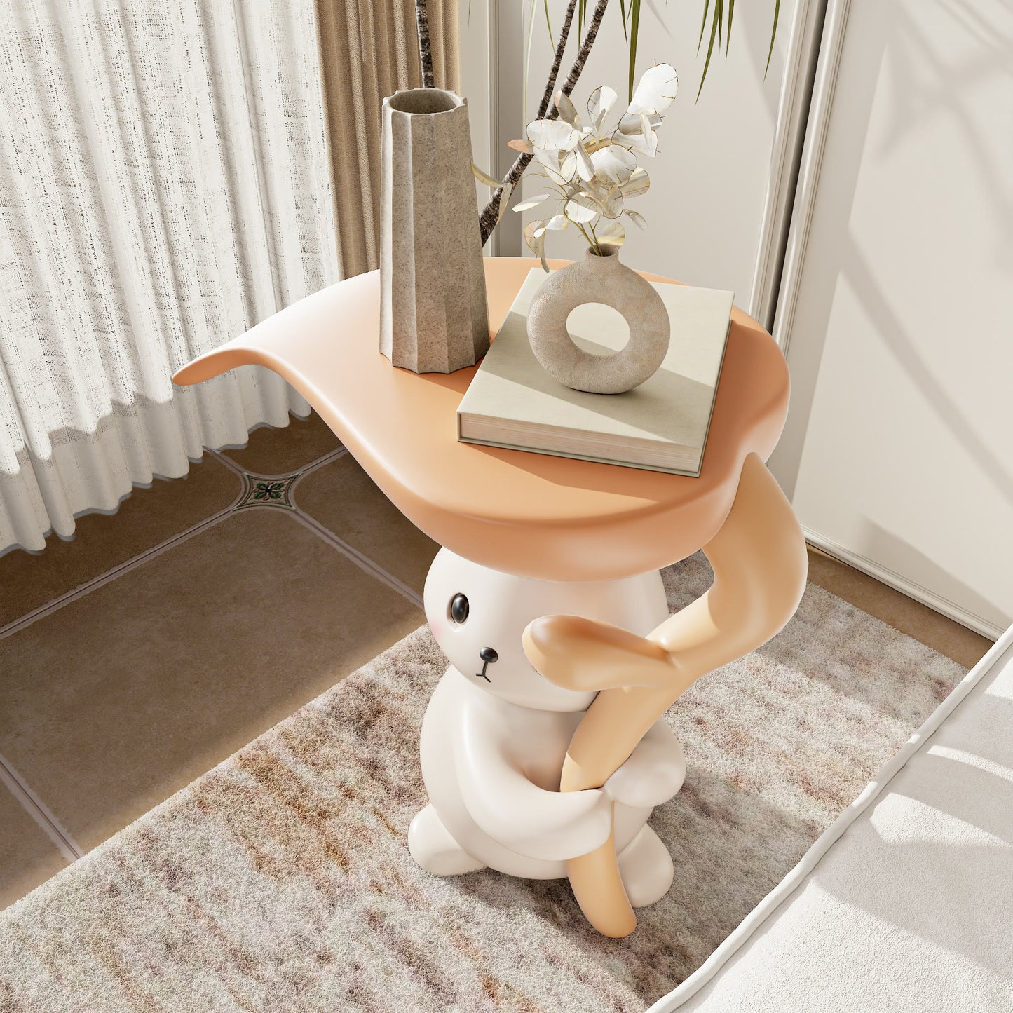 Creamy White Resin Carved Rabbit Side Table - image 1
