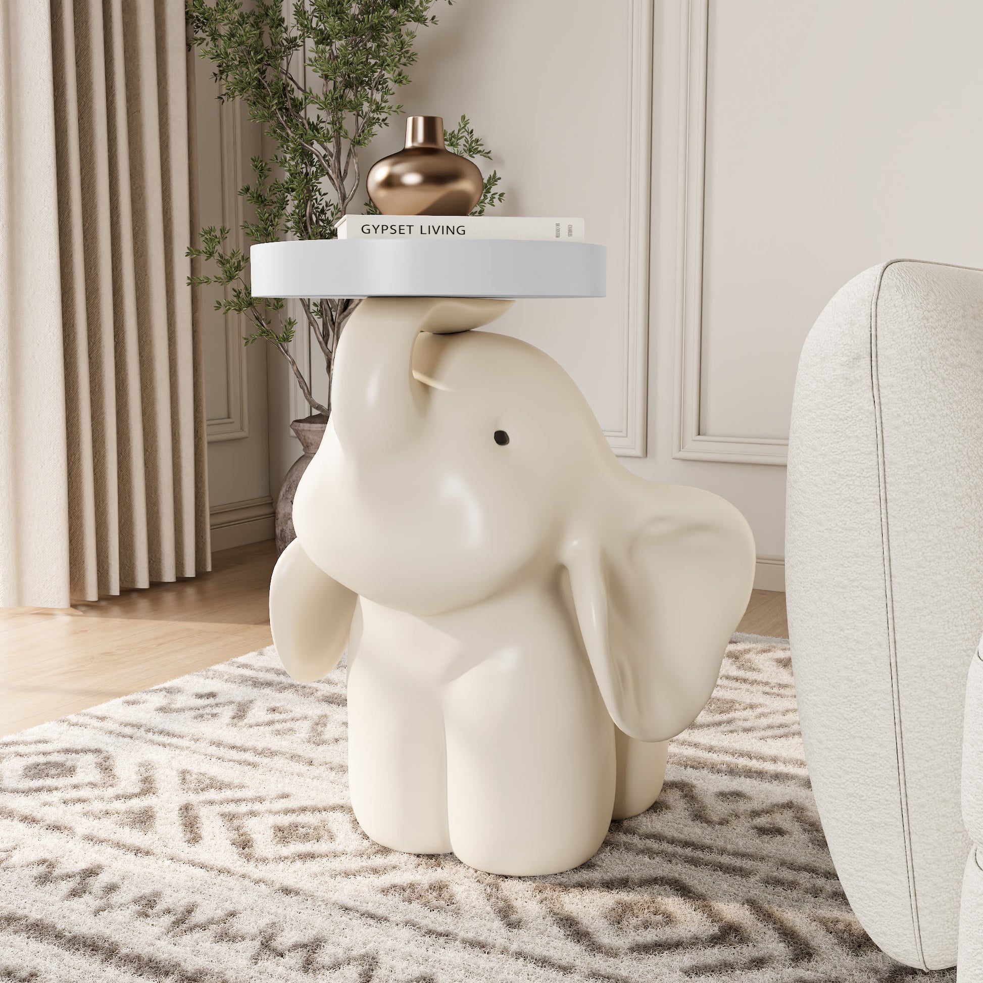 Ownkoti Elephant Base Side Table With Tray - Beige - image 5