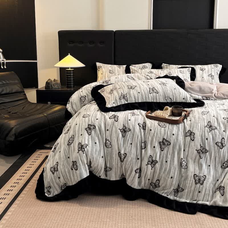 Ownkoti Butterfly Ruffled Plush Bedding Set(4PCS) - image 3