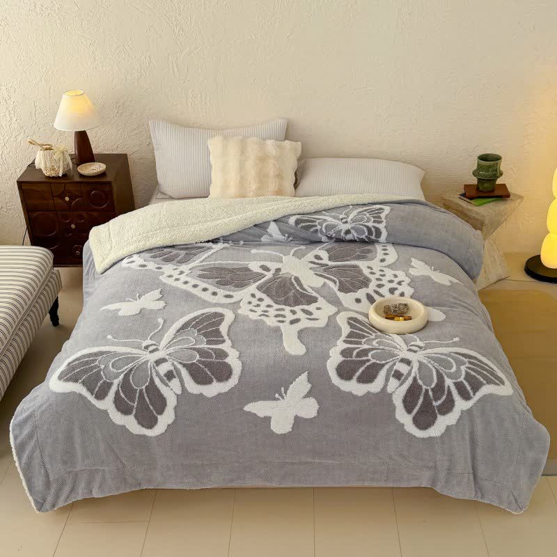 Ownkoti Nature-Inspired Butterfly Embossed Plush Blanket - Grey - Queen - image 13