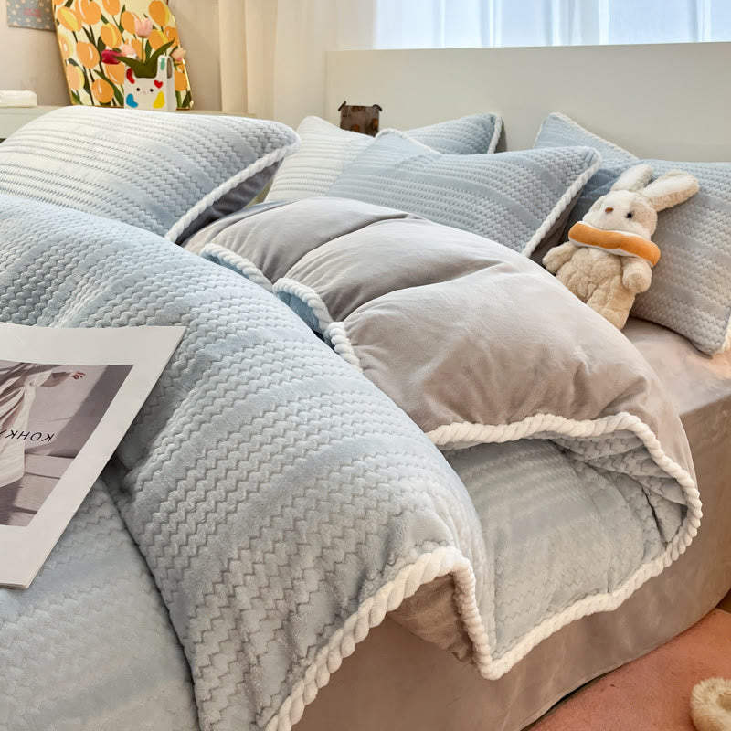 Luxury Fleece Winter Bedding Set (4PCS) - Blue&Gray - Duvet Cover - King - image 2