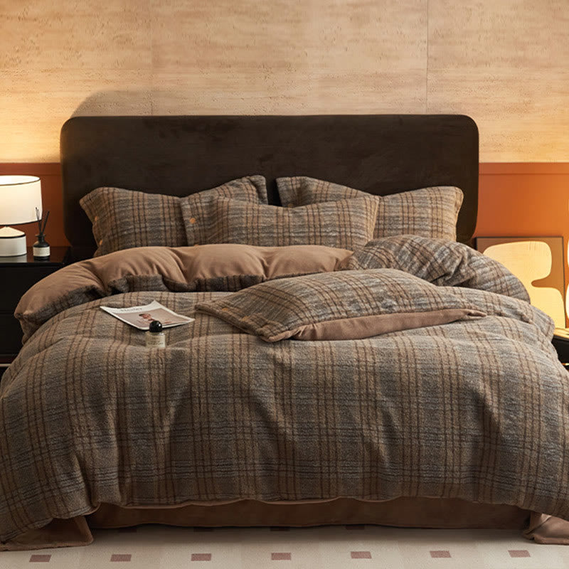 Ownkoti Classic Plaid Cozy Thick Bedding Set (4PCS)  - Brown - Bedding Set(4PCS) - King - image 17