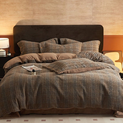 Ownkoti Classic Plaid Cozy Thick Bedding Set (4PCS)  - Brown - Bedding Set(4PCS) - King - image 17