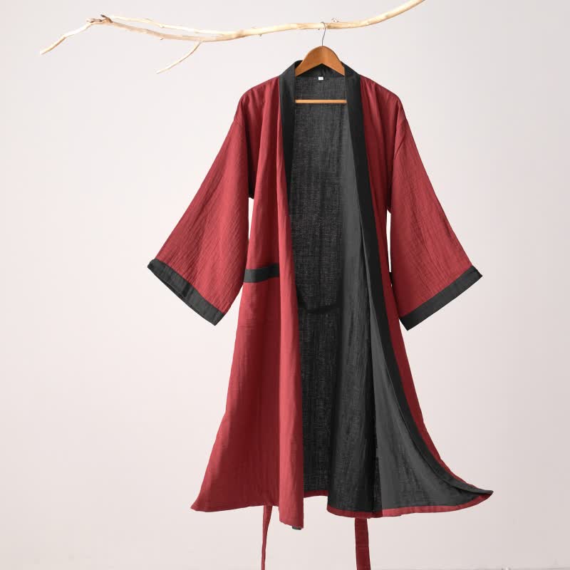 Ownkoti Minimalist Solid Cotton Gauze Kimono Robe - Red - XL - image 8