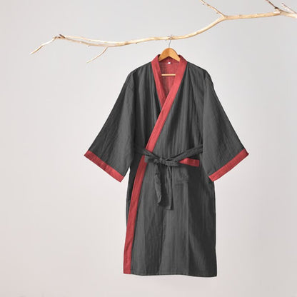 Ownkoti Minimalist Solid Cotton Gauze Kimono Robe - image 2