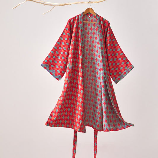 Ownkoti Classic Diamond Cotton Gauze Kimono Robe - Red - XL - image 0