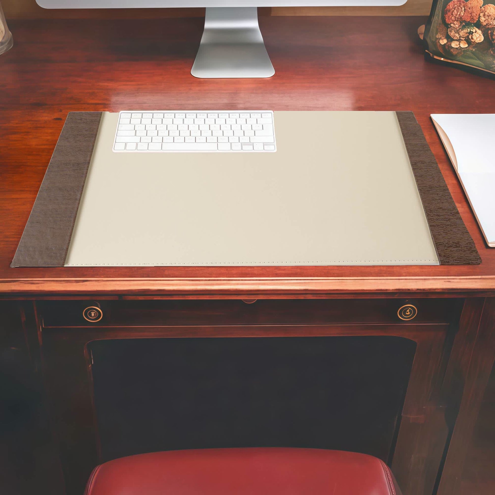 Wooden Trim Leather Desk Pad - image 0