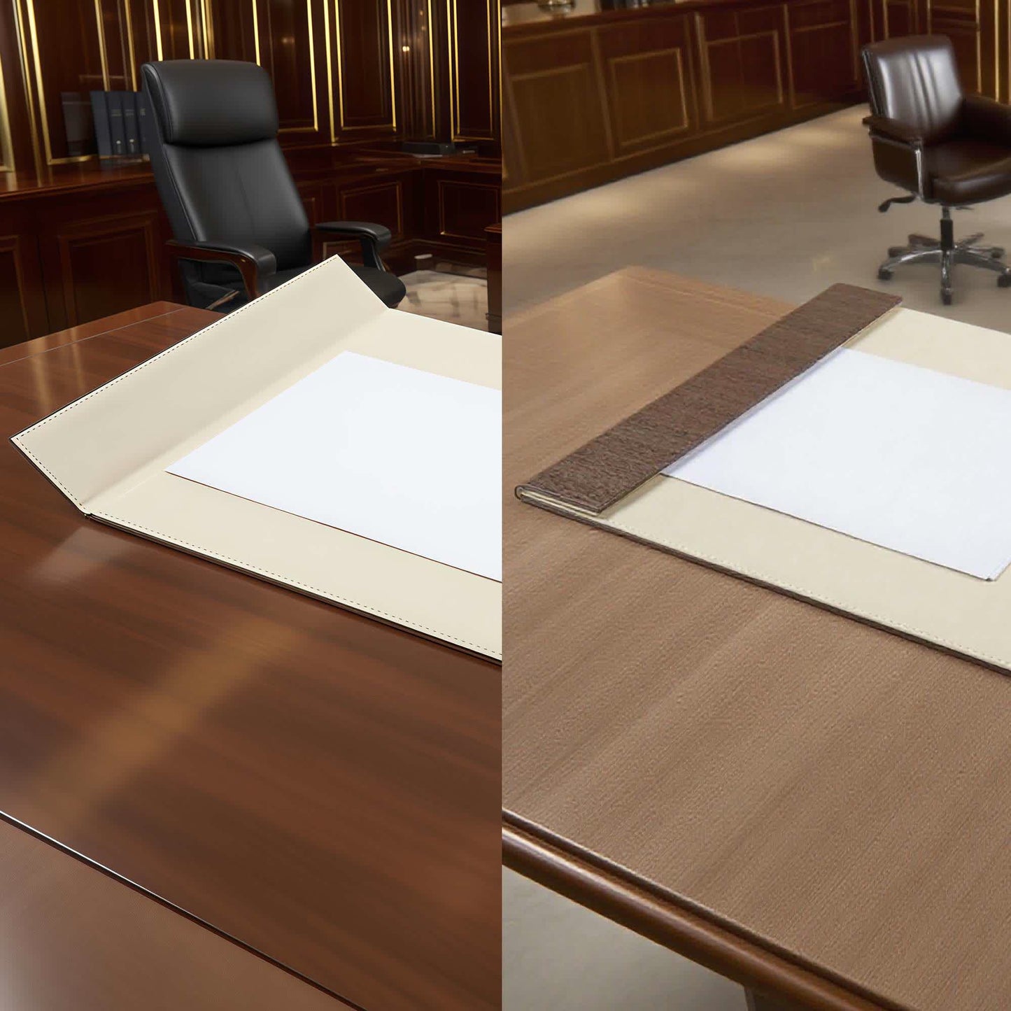 Wooden Trim Leather Desk Pad - image 2