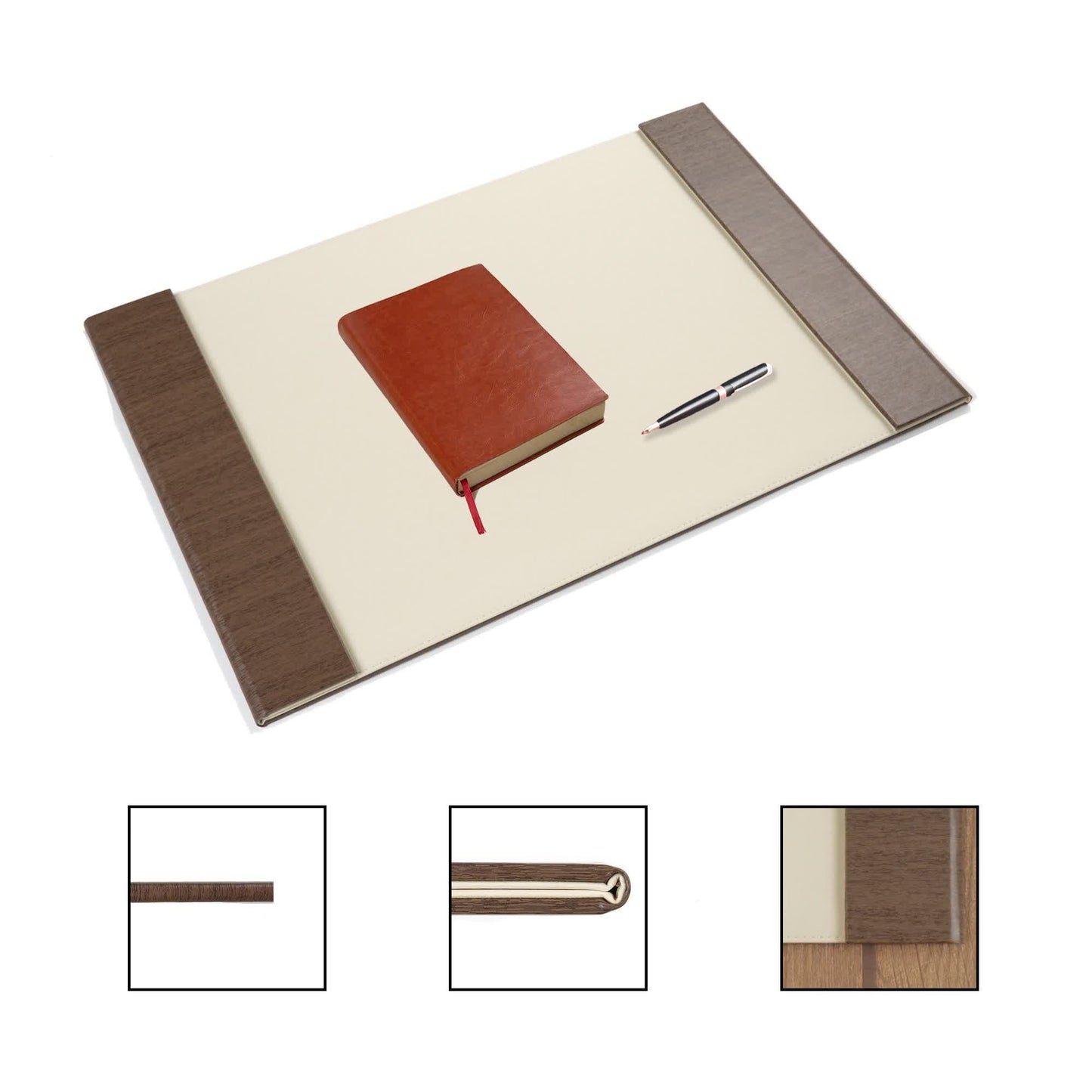 Wooden Trim Leather Desk Pad - image 6