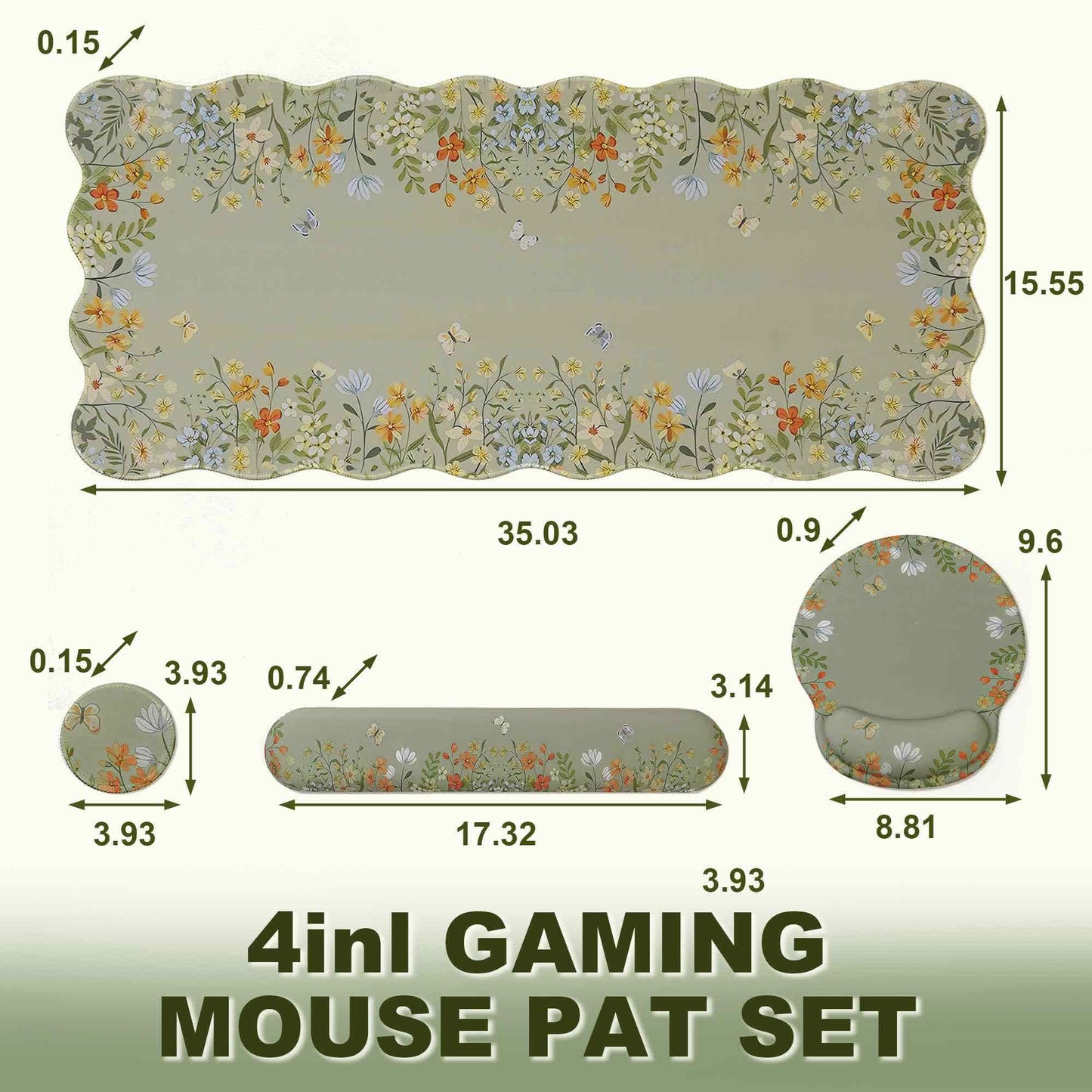 Floral Ergonomic Desk Mouse Pad Set  - Green - image 13