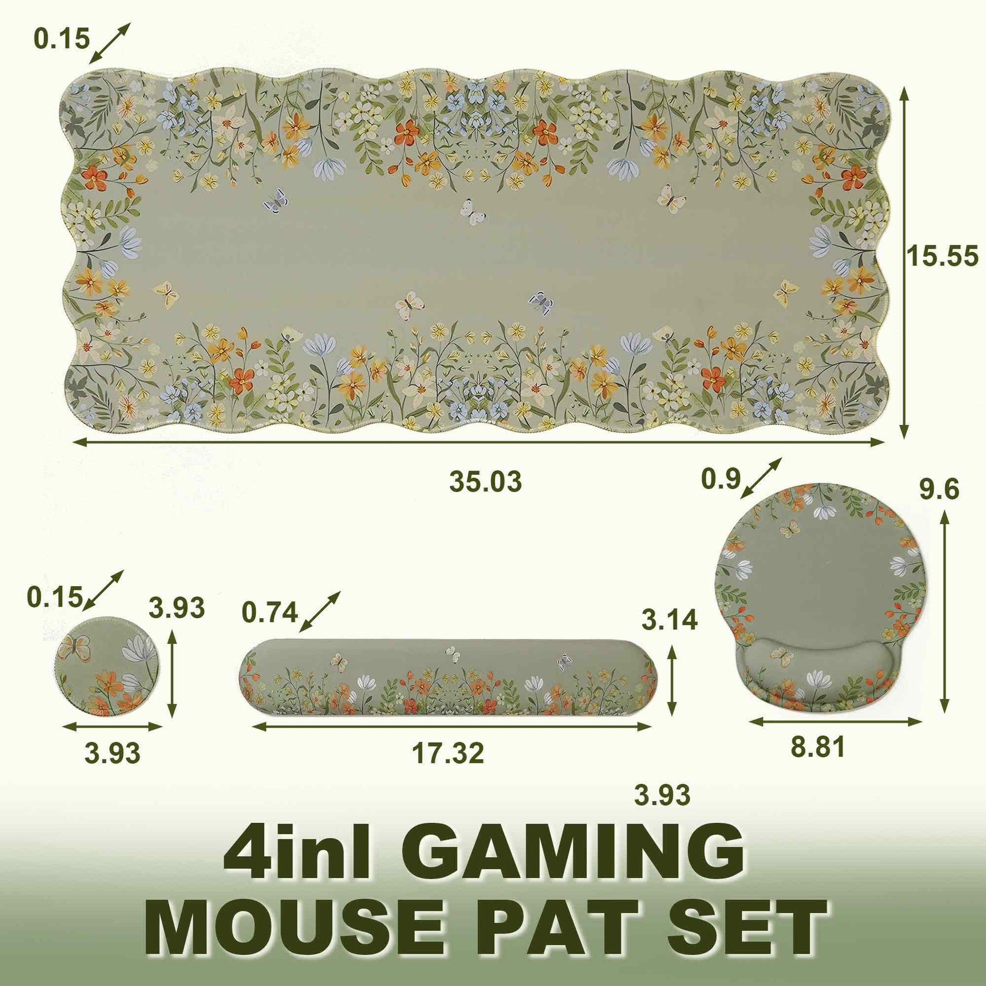 Floral Ergonomic Desk Mouse Pad Set  - Green - image 13