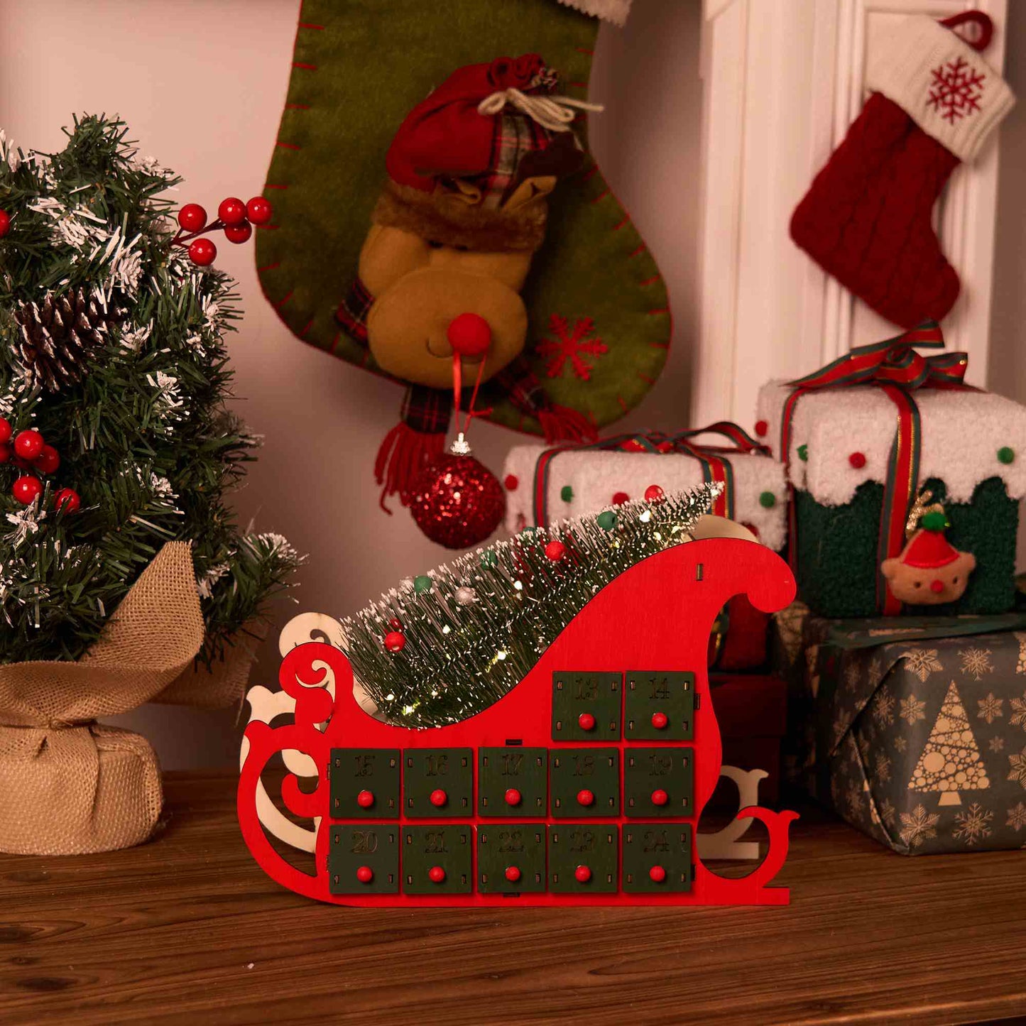 Ownkoti Christmas Countdown Advent Calendar Gift Box Decor - Red - image 0