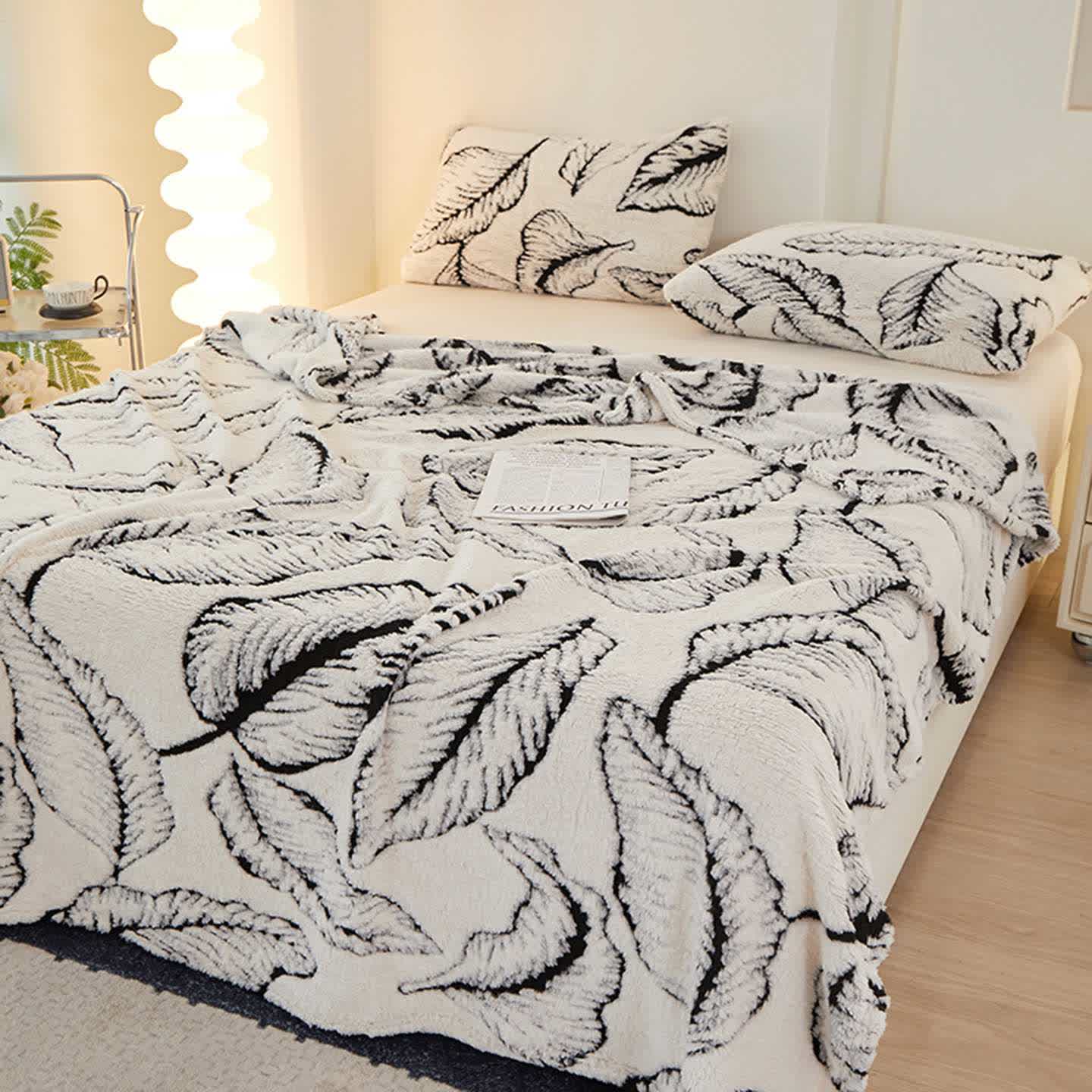 Ownkoti Banana Leaf Jacquard Throw Blanket - White - Queen - image 7