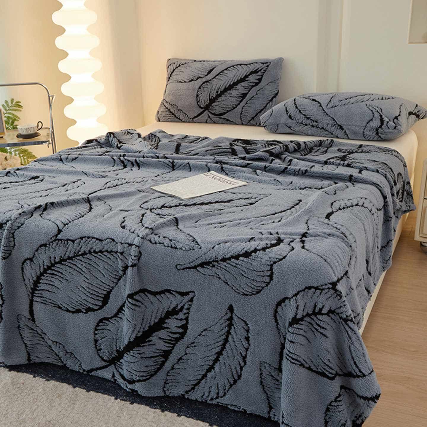 Ownkoti Banana Leaf Jacquard Throw Blanket - Blue Grey - Queen - image 11