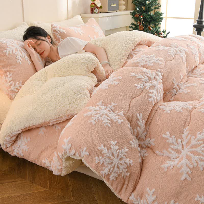 Ownkoti Snowflake Jacquard Sherpa Blanket - Light Pink - Queen - image 5
