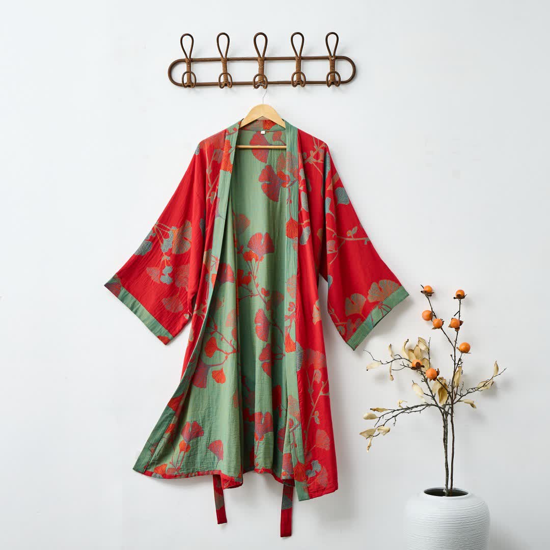 Ownkoti Ginkgo Leaf Organic Cotton Kimono Robe - image 14