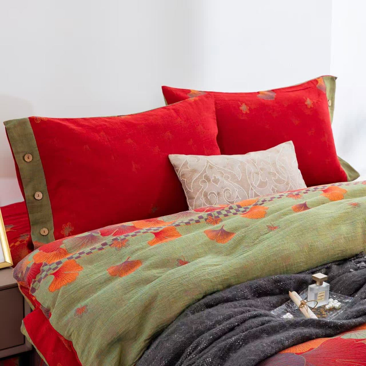 Ownkoti Ginkgo Leaf Pure Cotton Gauze Bedding(4PCS) - image 2