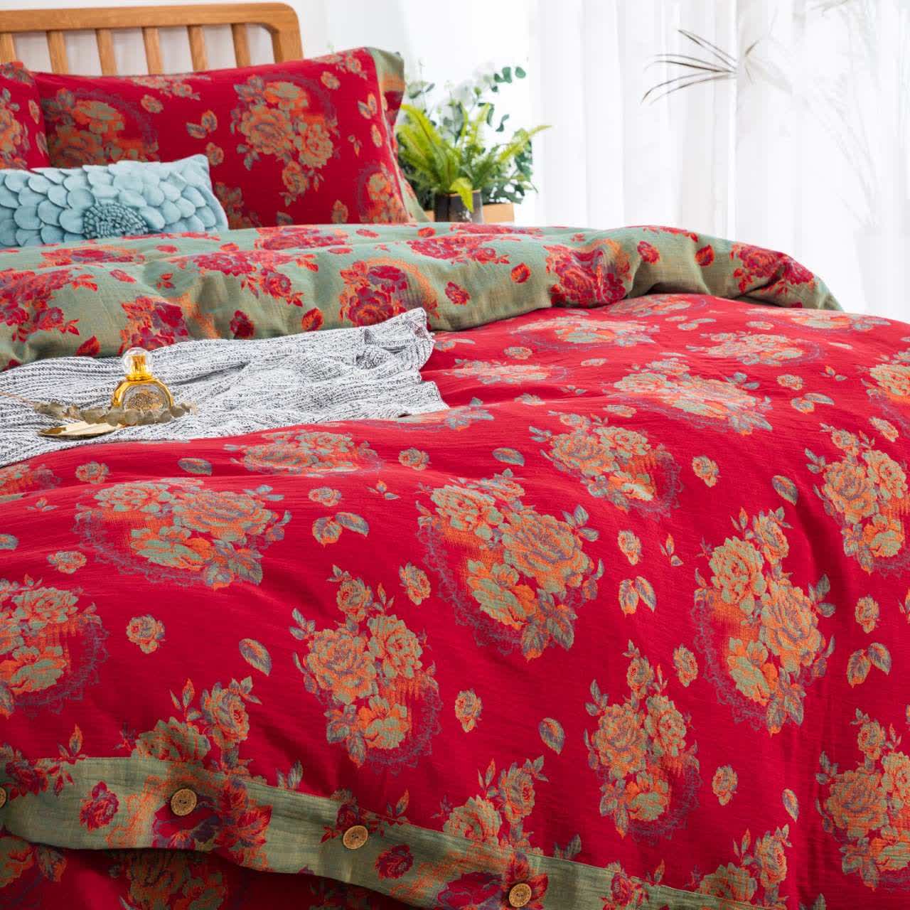 Ownkoti Luxurious Flower Pure Cotton Gauze Bedding(4PCS) - image 3