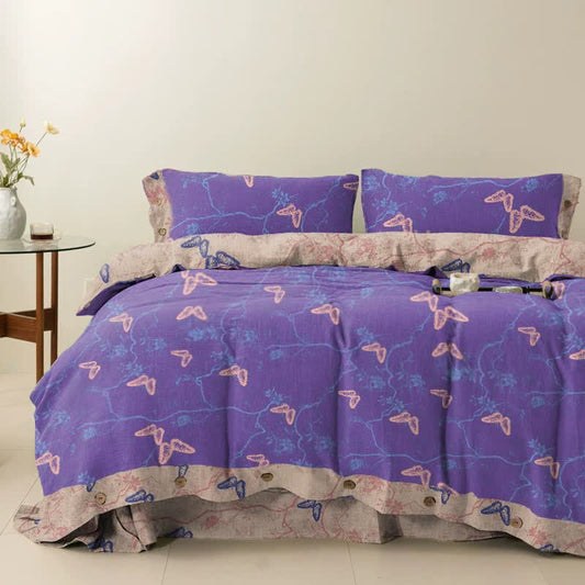 Ownkoti Butterfly Cotton Reversible Bedding Set(4PCS) - Purple - Cal King - image 0