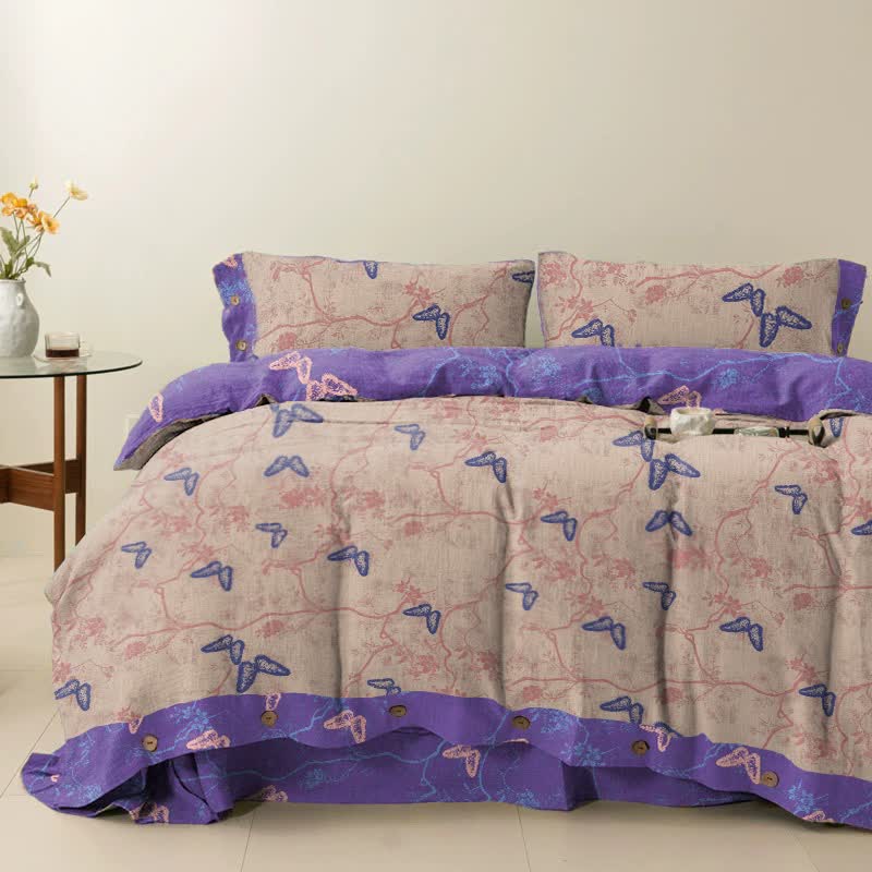 Ownkoti Butterfly Cotton Reversible Bedding Set(4PCS) - Pink - Cal King - image 4